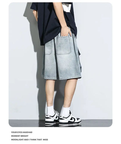 Bermuda Men's Denim Shorts Summer New Fashion Loose Jeans Casual Vintage Drawstring Cargo Short Pants Male Streetwear