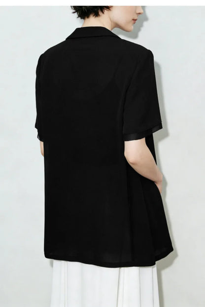 Women's Blazer 2026 Summer New Notched Lapel Chiffon Splicing Short Sleeve Jacket Women's Single Button Casual Top 12622126