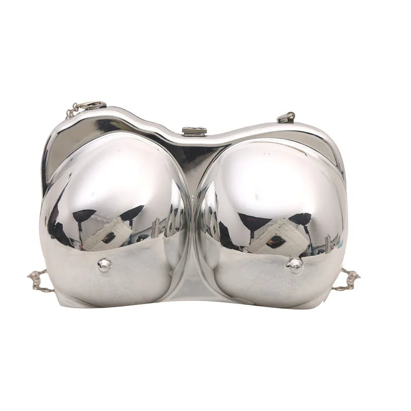 Party Purse Chest Shape PVC Bag For Women 2025 Mini Crossbody Bag Metal Chain Shoulder Bag Luxury Gold Silvery Lipstick Pouch