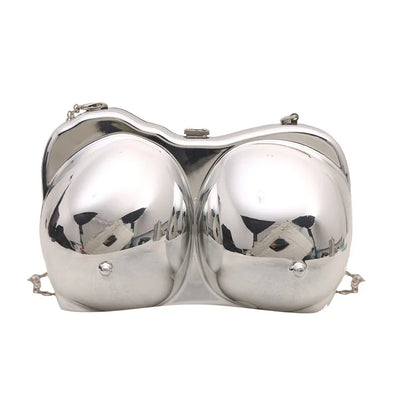 Party Purse Chest Shape PVC Bag For Women 2025 Mini Crossbody Bag Metal Chain Shoulder Bag Luxury Gold Silvery Lipstick Pouch