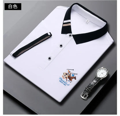 2024 Men's Cotton New Summer Exquisite Embroidered Short sleeved Polo Shirt Business Leisure Breathable T-Shirt Top Men's Wear