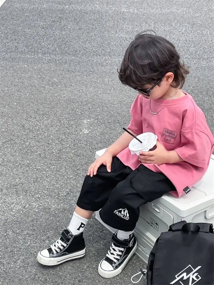 Japanese Style Boys 100% Pure Cotton T-Shirt 2026 Summer Kids Loose Comfortable Trendy Top