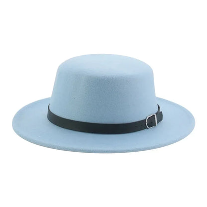 Felted Men Hats Solid Flat Top Belt Band Classic Simple Fedora Hats Khaki Camel Black White Red Casual Formal Dress Winter Hats