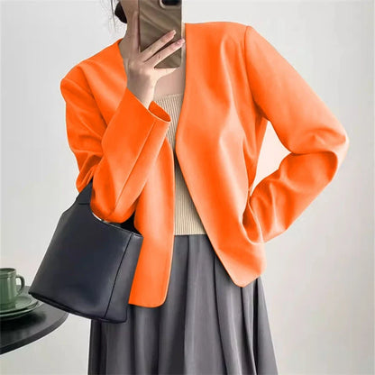 2025 Spring Autumn Fashion New Women's Suit Jackets Solid Short Coats Korean Blazers Long Sleeve Cardigan Coat Without Placket