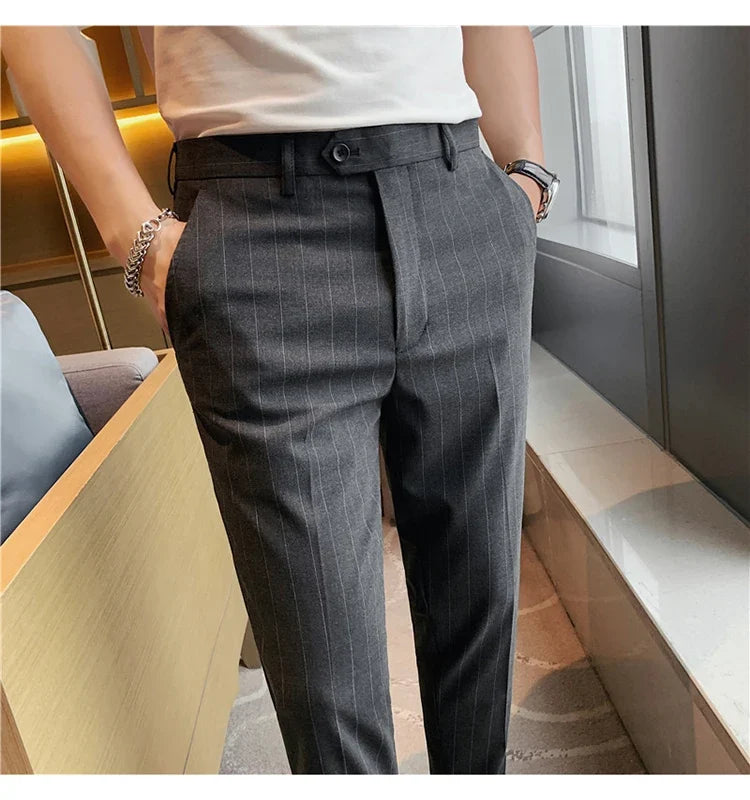 High Quality Fashion Striped Casual Men's Suit Pants 2026 New Business Office Social Wedding Slim Fit Trousers Oversized Size