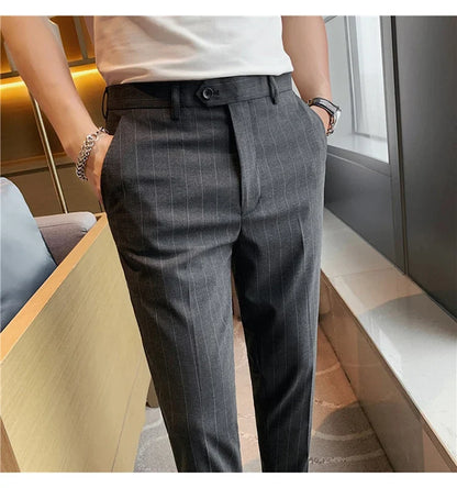 High Quality Fashion Striped Casual Men's Suit Pants 2026 New Business Office Social Wedding Slim Fit Trousers Oversized Size