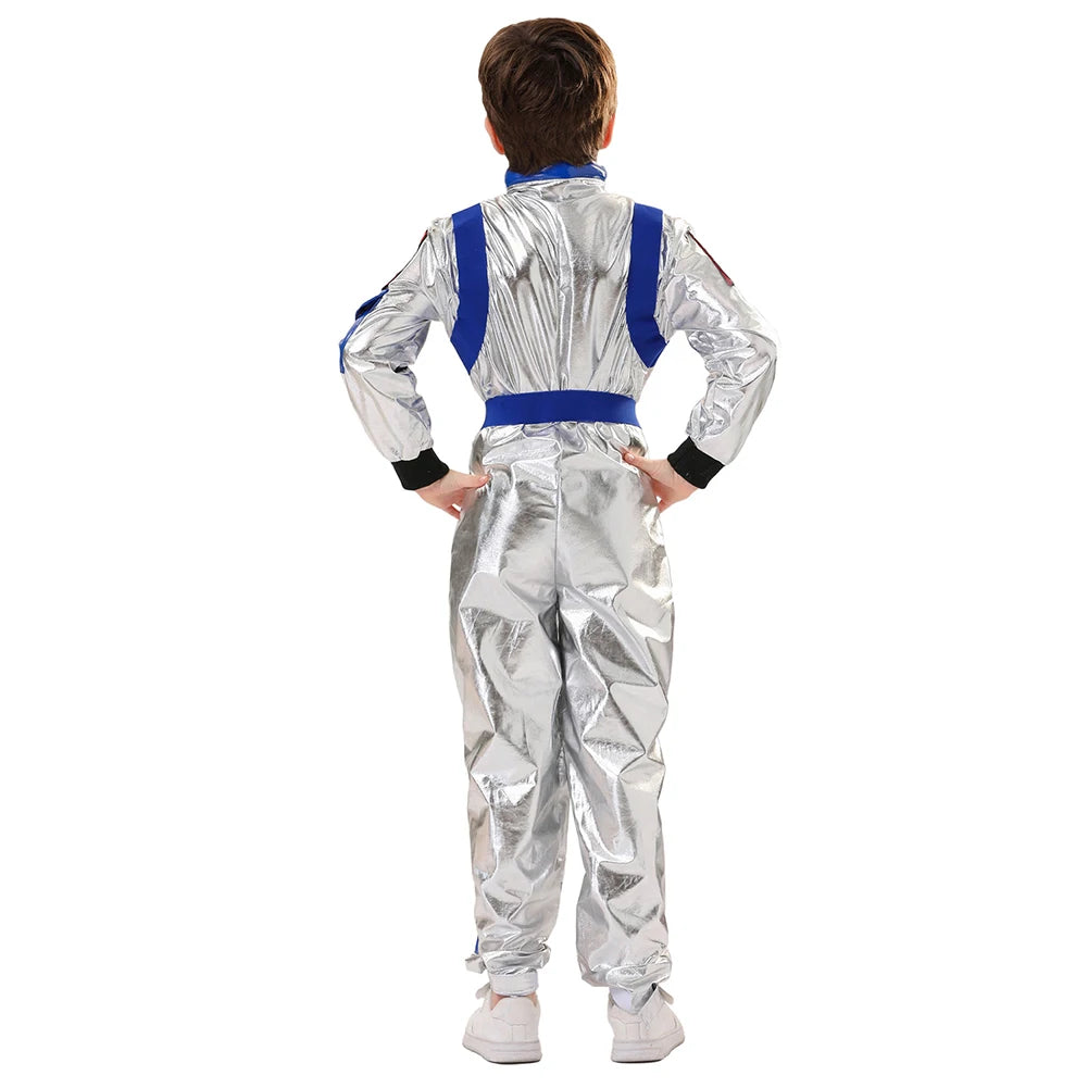 Kids Astronaut Costume Silver Astronaut Cosplay Fantasia Disguise Children Jumpsuit Spaceman Outfits Hallowee Carnival Suit
