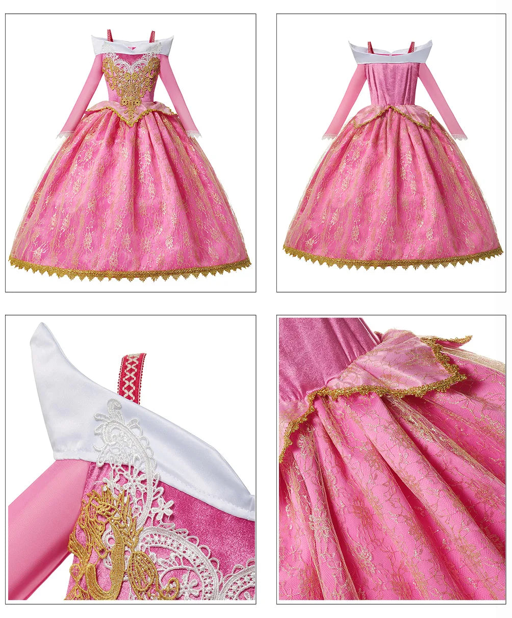 Girls Sleeping Beauty Aurora Cosplay Princess Dress Kids Rapunzel Frozen Elsa Cinderella Costume Party Clothing 2-10Years