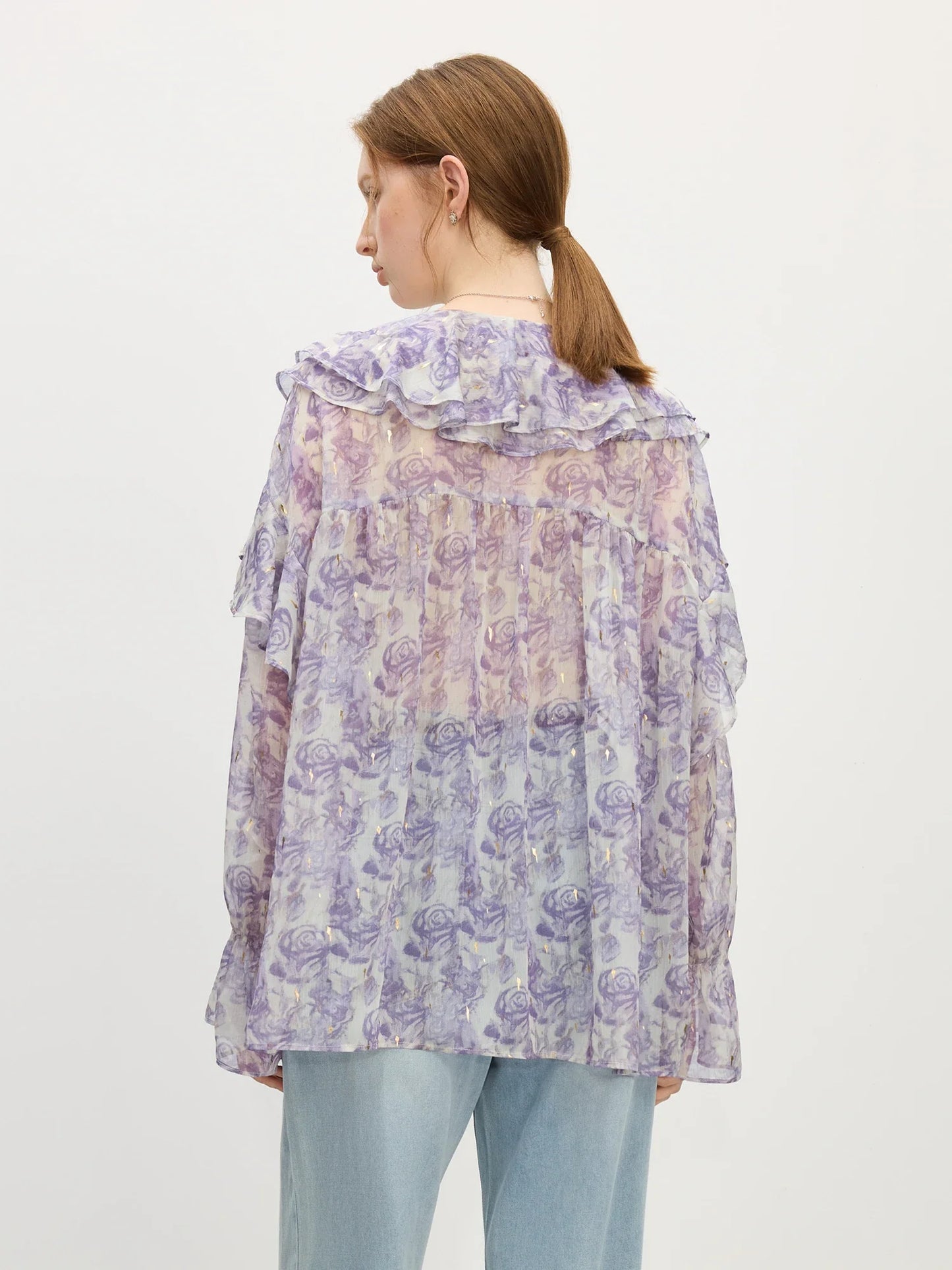 French Rose Ruffle Collar Shirt Women 2025 Summer New Commuter Long-sleeved Top 25FS12769