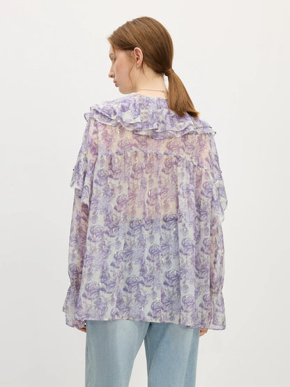 French Rose Ruffle Collar Shirt Women 2025 Summer New Commuter Long-sleeved Top 25FS12769