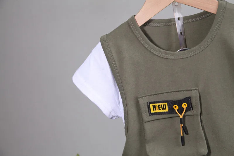 New Toddler Summer Baby Boys/Girls Clothes Children Pulling Rope Pocket T-Shirt Shorts 2Pcs/Set Infant Kids Fashion Tracksuits