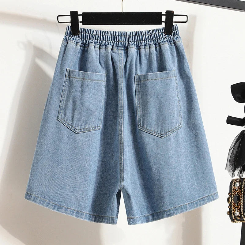 Wide Leg Denim Shorts For Women 2024 Summer New Arrivals High Waist Big Pockets Blue Color Jeans Shorts Casual Pants Trousers