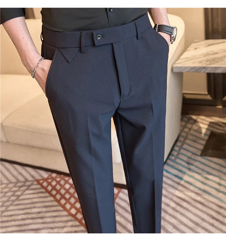 Men Suit Pants 2026 Spring Elastic Waist Solid Slim Fit Dress Pants Office Business Casual Trousers High Quality Men's Clothing