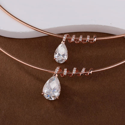 All Moissanite  Necklace with Waterdrop Snake Pendant 925 Sterling Silver 3/5Carat Pear Cut Lab Diamond Hard Choker for Women