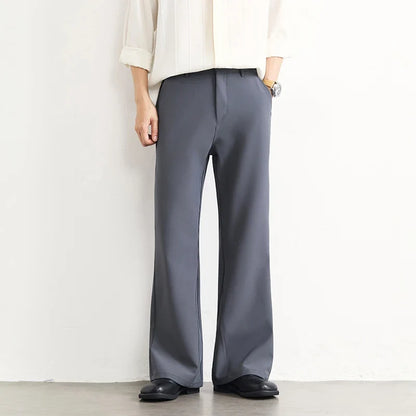Black Business Suit Pants Men's Small Flared Elastic Comfortable Drape Loose Solid Color Office Casual Trousers Male Clothes