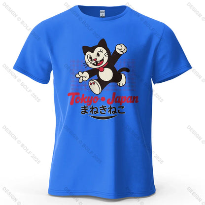 Tokyo Japan Maneki Neko Printed Men's T-Shirt 100% Cotton Oversized Cute Graphic Tees for Women Tops Tees Streetwear