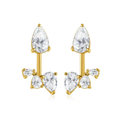 18k Plated Pear Cut 100% All Moissanite Stud Earrings for Women Girls Water Drop Luxury Ear Jewelry 925 Sterling Silver