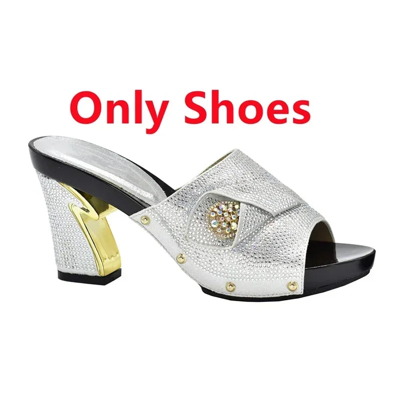 Italian Matching Shoes and Bag Set Decorated with Rhinestone African Shoes and Bag Set for Wedding High Quality Shoes Bag