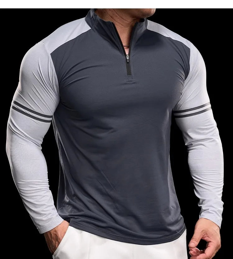Men's Running Gym Fitness Tops Slim Fit Color-blocked Long-sleeved T-shirt Training Cycling Breathable Quid Quick-drying Clothes