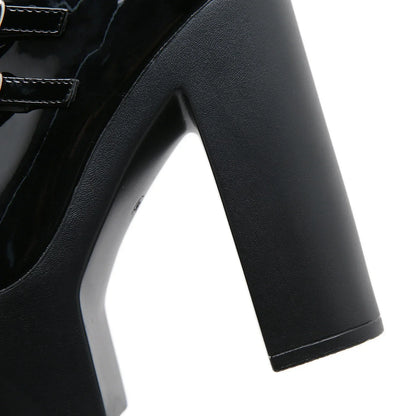 Block Heels Pumps for Women Fashion Multi Buckle Strap Heart Design Dress Shoes Side Zipper High Heels Mary Jane Shoes