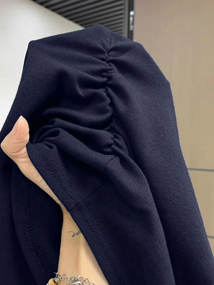 Summer Slim Fit Top for Women Casual Threaded Waist Cinched U-Shaped Hem Short Sleeve Irregular Hemline Women's Clothing