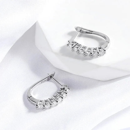 1.2ct Halo Moissanite Hoop Earrings for Women 925 Sterling Silver Straight Row Ear Buckles Wedding Small Ear Studs Gift