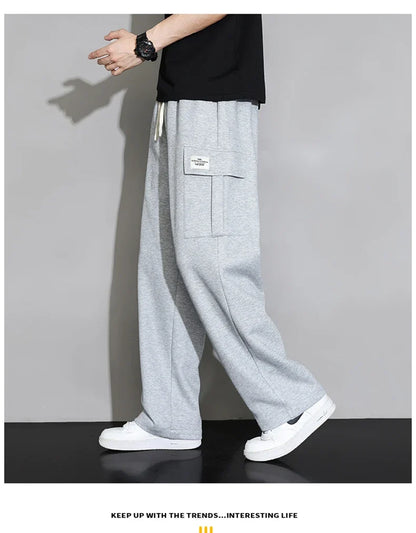 Korean Autumn Big Size Sweatpant Men Loose Baggy Sport Jogging Trouser Male Casual Work Sweat Pants Large Plus Jogger Grey Black