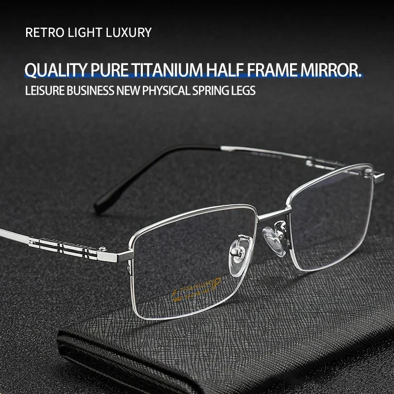 Pure Titanium Business Men's Half-rim Reading Glasses Men Fashion Simple Design Anti-blue Light Prescription Glasses 1052