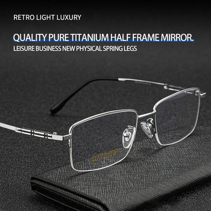 Pure Titanium Business Men's Half-rim Reading Glasses Men Fashion Simple Design Anti-blue Light Prescription Glasses 1052