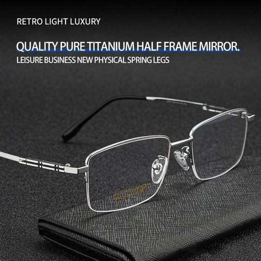 Pure Titanium Business Men's Half-rim Reading Glasses Men Fashion Simple Design Anti-blue Light Prescription Glasses 1052