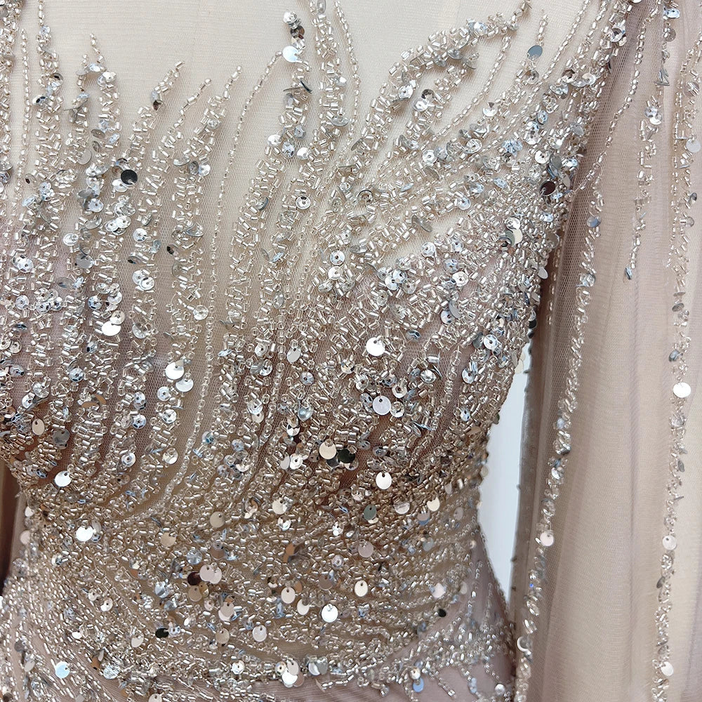 Luxury Beaded Evening Dress Cape Sleeve Dubai Sheer Neck Mermaid Formal Prom Wedding Party Gown Customized 2026