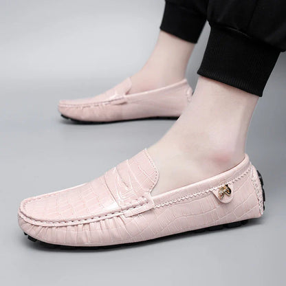 Patent Leather Loafers for Men, Crocodile Pattern, Korean Style, Trendy, Popular Casual Leather Shoes, Slip-On Loafers, Lazy Shoes