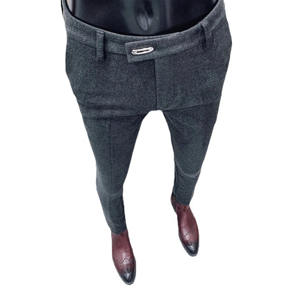 Autumn Winter Thickened Woolen Suit Pants Men Casual Slim Fit Straight Trousers Formal Business Woolen Social Office Warm Pants
