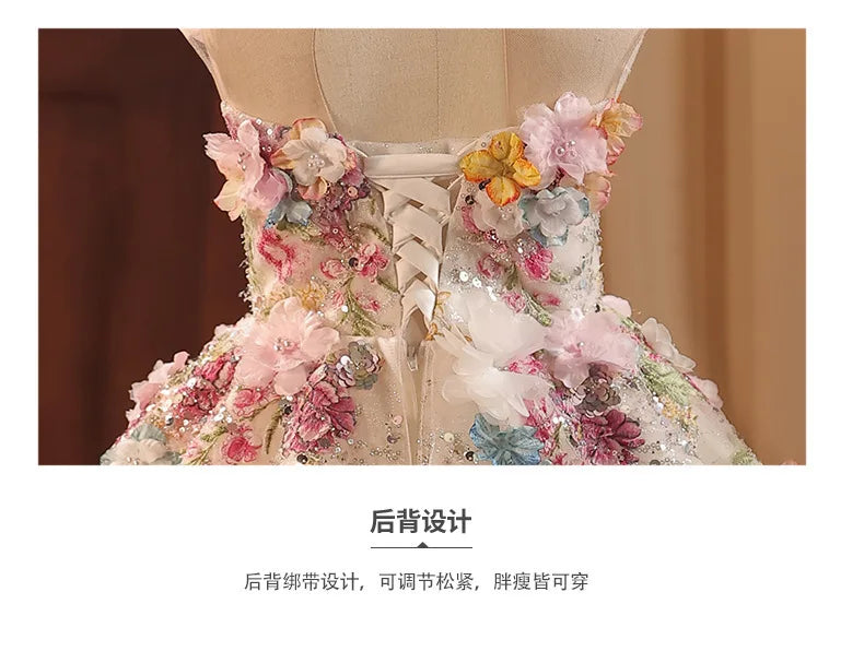 Girls' High-End French Style Forest Series Flower Little Host Walk Show Piano Performance Birthday  Party Princess Dress