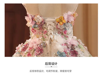 Girls' High-End French Style Forest Series Flower Little Host Walk Show Piano Performance Birthday  Party Princess Dress