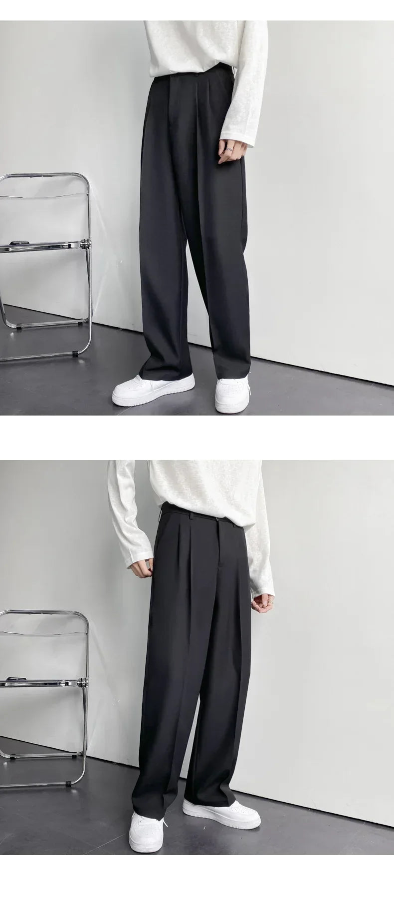 2024 Spring Autumn Men's Fashionable White Korean Style Casual Pants Street Draped Straight Loose Suit Casual Trousers Male