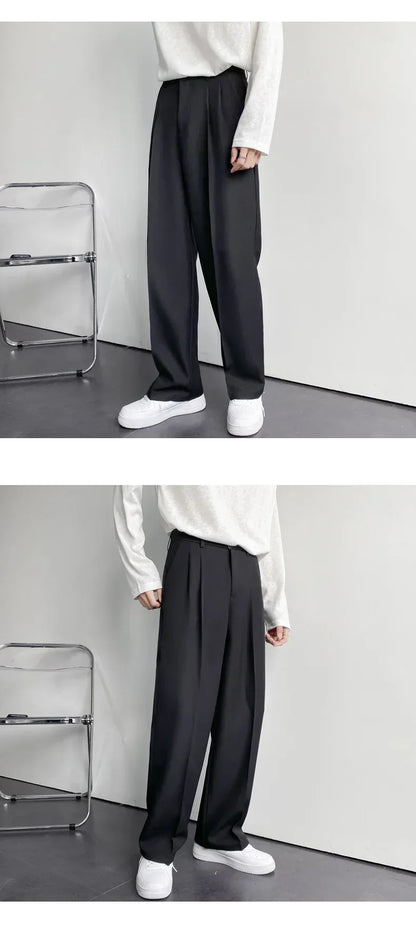 2024 Spring Autumn Men's Fashionable White Korean Style Casual Pants Street Draped Straight Loose Suit Casual Trousers Male