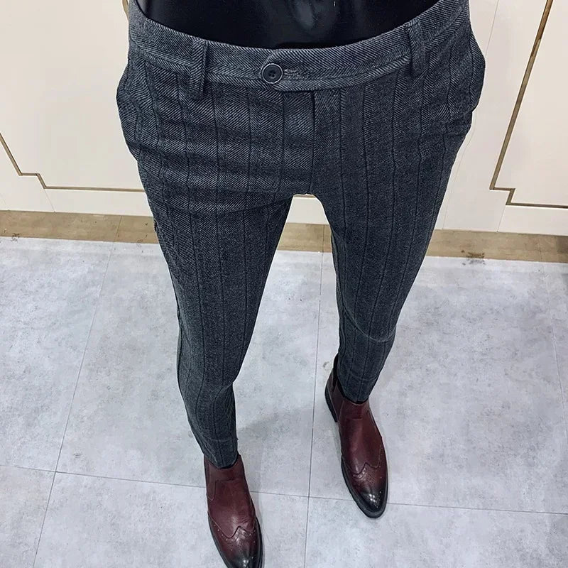 2025 Winter Men Suit Pants Woolen Thicken Keep Warm Formal Trousers Pantalones Hombre Solid Casual Slim Fit Pants Men Clothing