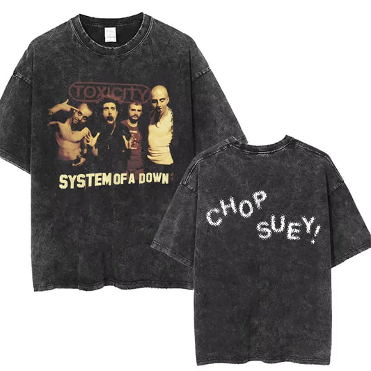 Washed Vintage Rock Band System of A Down Mezmerize Printed T-shirts Men Fashion Classic Metal Tshirt Male Oversized Streetwear