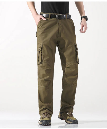 Male Cargo Pants Tactical Cotton Overalls Outdoor Utility Work Trousers Relaxed Fit Big Size Hombre Clothing