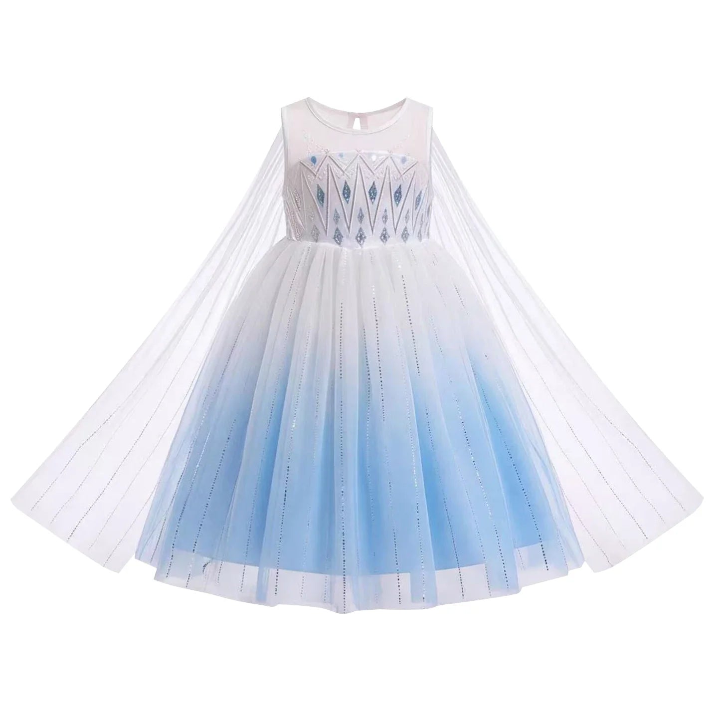 Elsa Princess Dress w/ Cape 2026 New Summer Frozen Cosplay Dresses for Little Girls Birthday Party Sleeveless Mesh Evening Dress