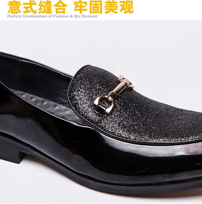 Men's pointed suede formal shoes, retro new patchwork loafers mixed with slipper shoes, wedding dress leather shoes