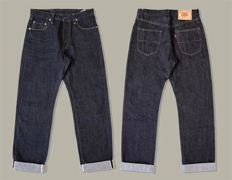 Black Jeans Straight Fit 14.5oz Selvedge Denim Pants Rinsed
