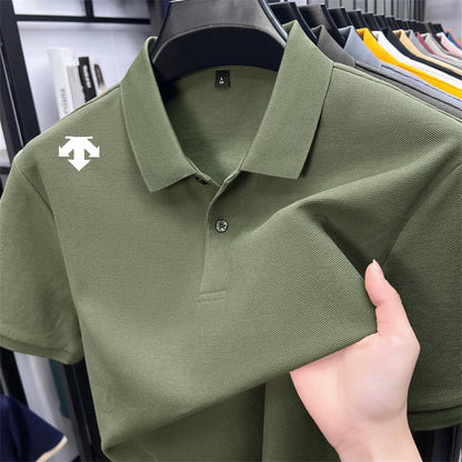 100% men's summer luxury brand polo shirt lapel geometric printing short sleeves t-shirt outdoor leisure men clothing tops