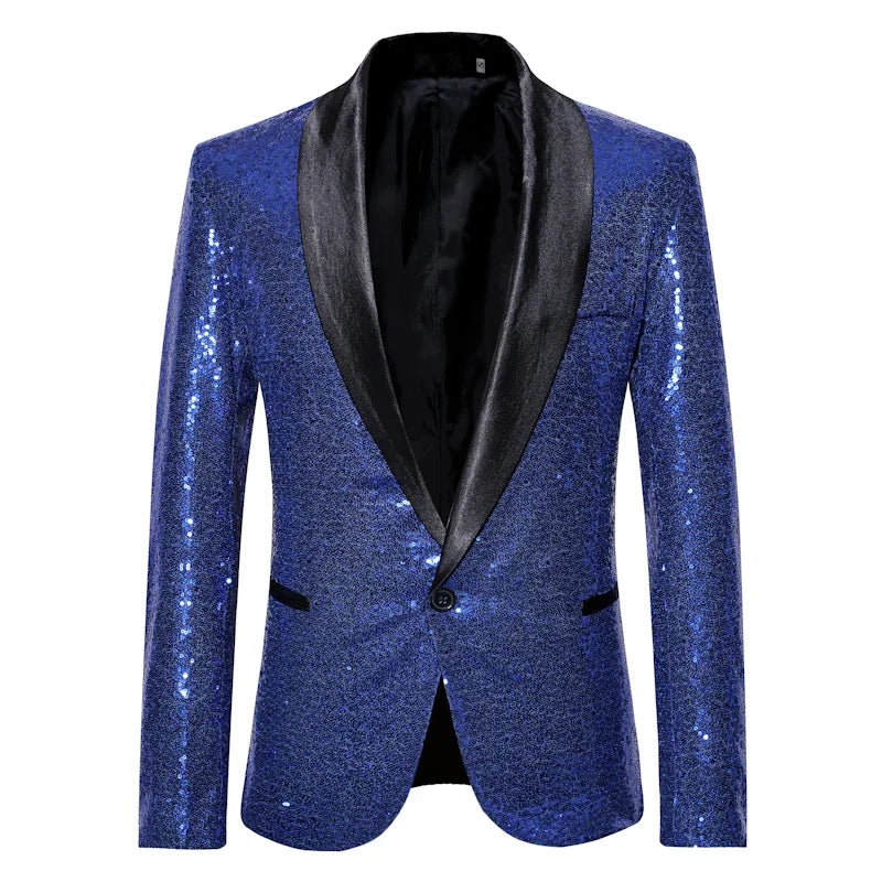 Shiny Gold Men Sequin Glitter Embellished Blazer Jacket, Nightclub Prom Suit Coats Mens Costume Homme Stage Clothes For Singers