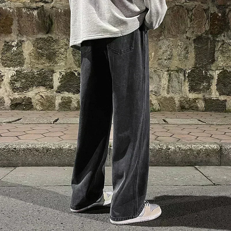 Spring and Autumn New American Drawstring Jeans for Men, Loose and Versatile Casual Pants, Trendy Washed Men's Pants