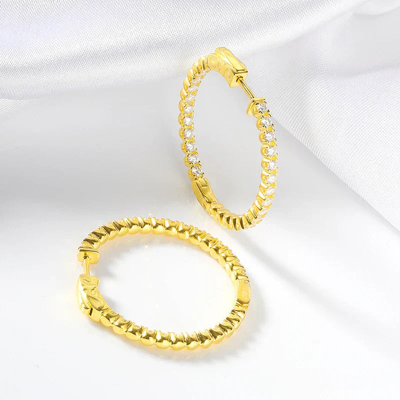 2mm D Vvs1 Full Moissanite Hoop Earrings for Women 925 Sterling Silver Plated 18k Gold Simulated Diamond Ear Jewelry