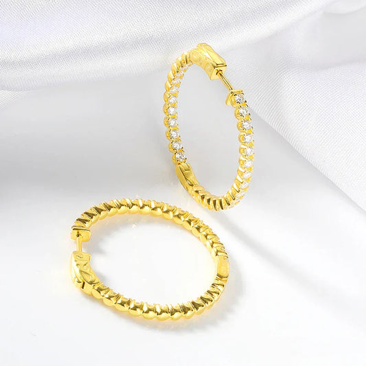 2mm D Vvs1 Full Moissanite Hoop Earrings for Women 925 Sterling Silver Plated 18k Gold Simulated Diamond Ear Jewelry