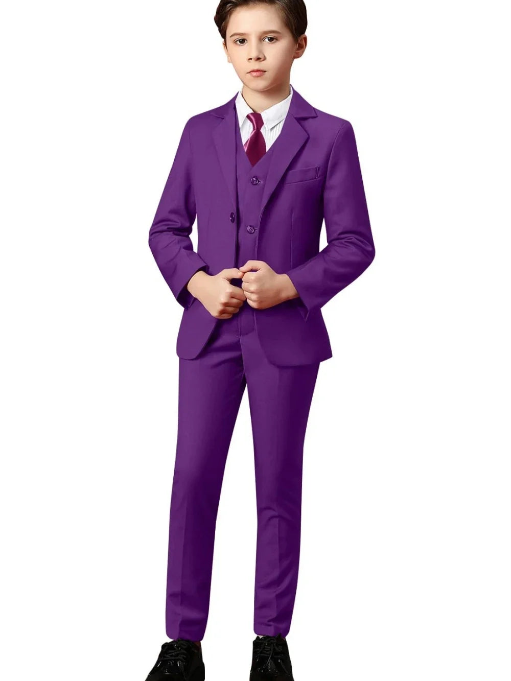 Boys Solid Suit Set 3 Pieces Perfect For Parties Smart Elegant Notched Lapel Kids Suits Wedding Ring Bearer Outfit 2-20T