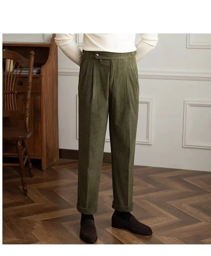 Classics Italian Naples Style Men's Suit Corduroy Pants Men High Waist Straight Work Formal British Business Brand Trousers Male